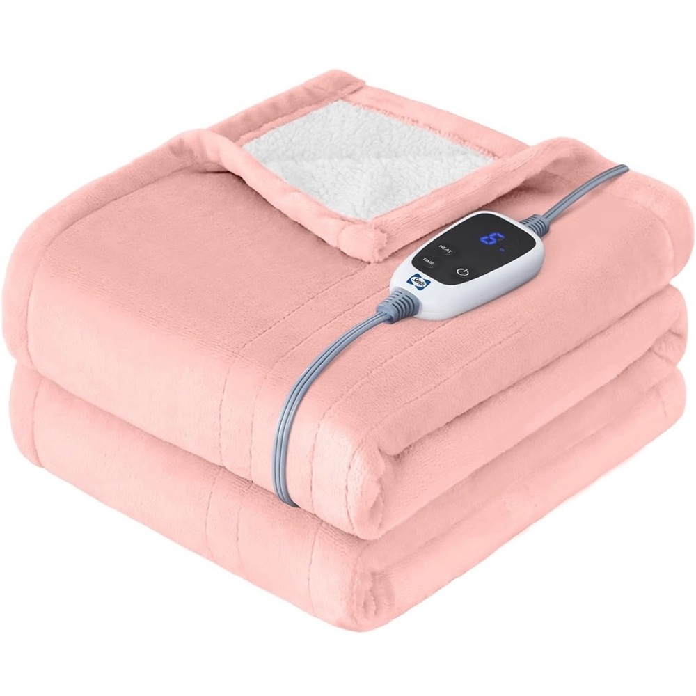 Plush Pink Heated Blanket with Soft Sherpa Lining